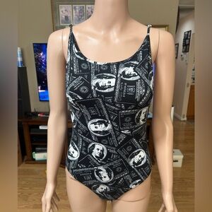 Bear Dance Black and White Money-Print Bodysuit size M